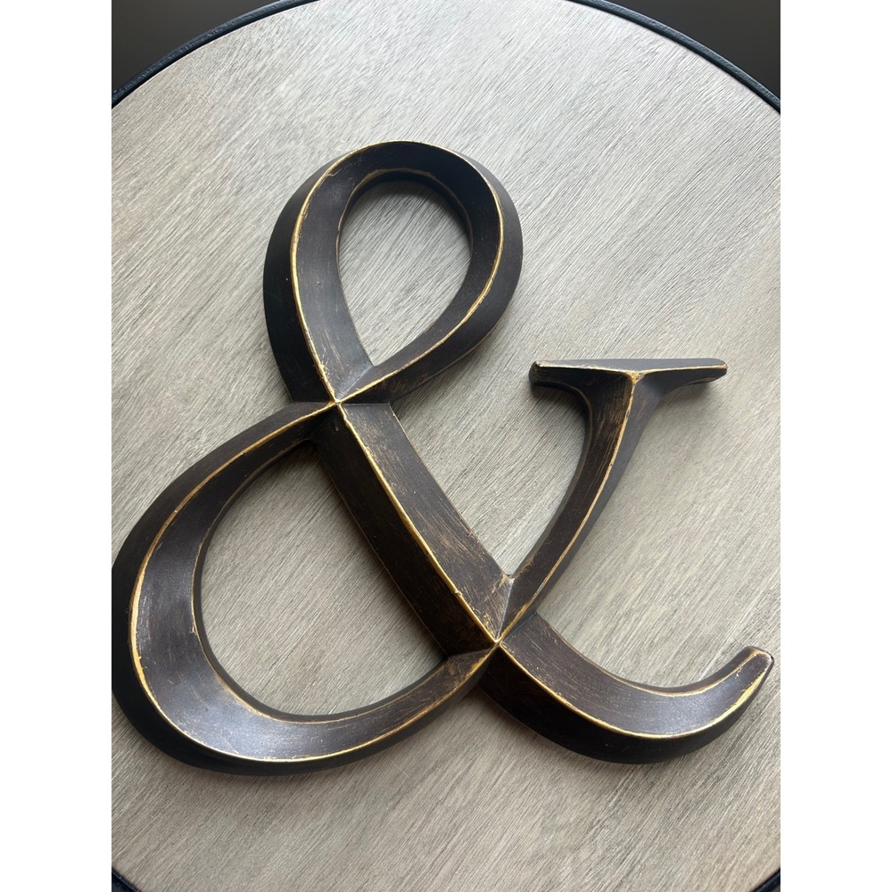 Large Rustic Ampersand Wall Decor Distressed Bronze Gold Beveled Symbol 12"